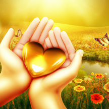 Zwei Hände die am Valentinstag liebevoll ein strahlend goldenes Herz halten